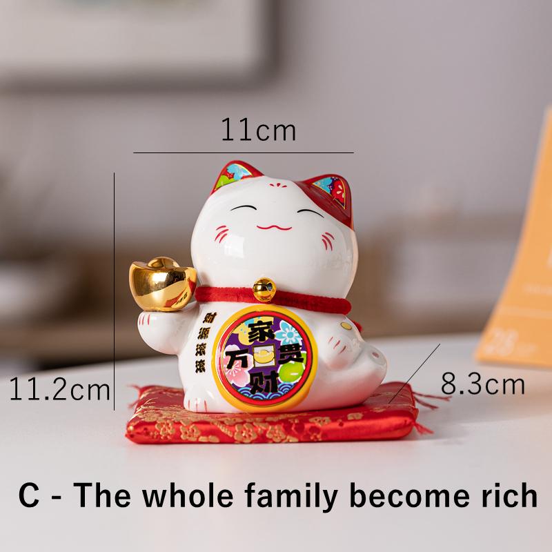4.2 Inch Ceramic Maneki Neko Ornament Lucky Cat Centerpiece Mascot Figurine Money Box Blessing Fortune Cat Home Decoration Gift