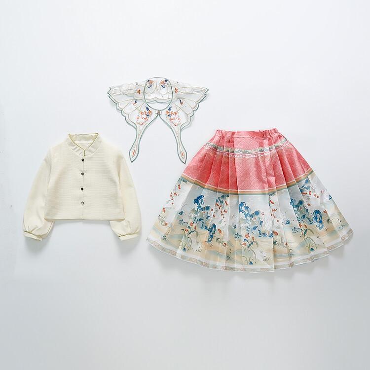 Girls' Chinese Hanfu Dress: Spring & Autumn Mamian Skirt Set for Little Performers