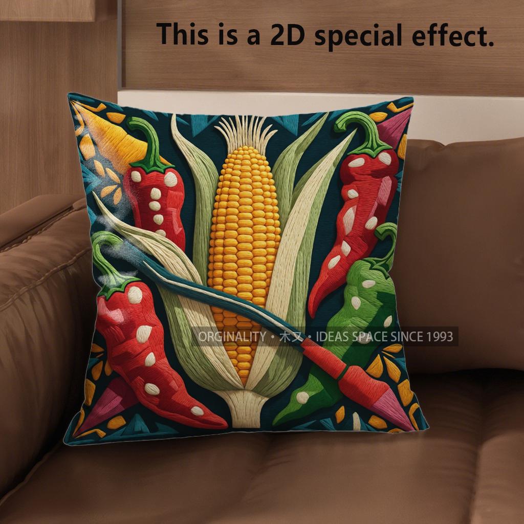

2D Harvest Corn Chili Farmhouse Throw Pillow Covers Pattern Cushion Cover Suitable For Sofa Bedroom Car Pillow Cover 40x40cm