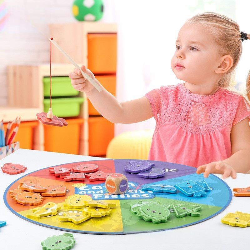 Magnetic Wooden Fishing Game for Toddlers: Colorful Educational Floor Mat for Kids & Parents