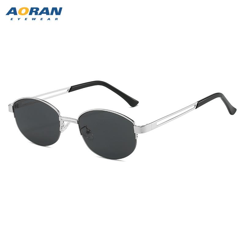 Vintage Old Money Style Metal Half-Rim Sunglasses for Women, Sun Protection, High-End Black Glasses, Hong Kong Style Fashion Sunglasses