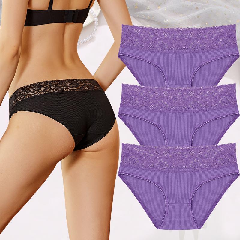 

3 шт./компл. сексуальные кружевные хлопковые трусы женские однотонные ажурные трусики с низкой талией женское мягкое дышащее нижнее белье комфортное нижнее белье XL&3pcs
