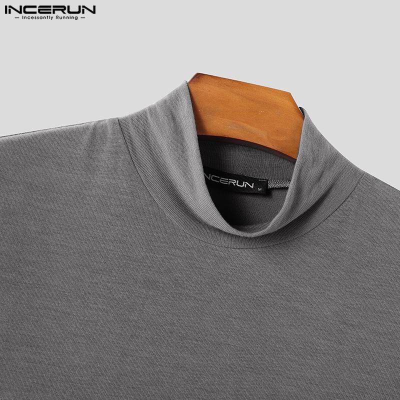 INCERUN Men Mockneck Short Sleeve Solid Color Casual Fittd T-shirts Tops