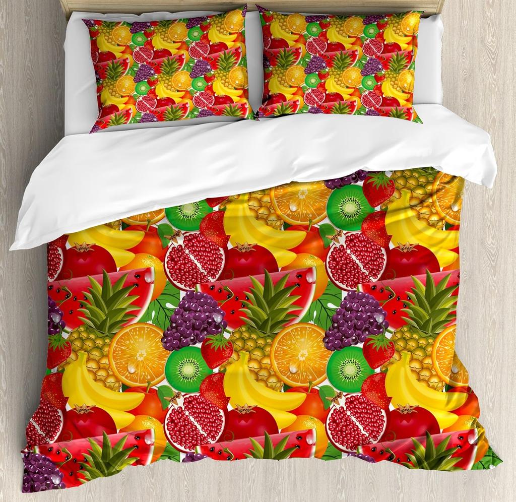 Fits Duvet Cover Strawberry Banana Mango Lemon Pineapple Bedding Set Grapes Orange Comforter Cover,Summer Fit Quilt Cover