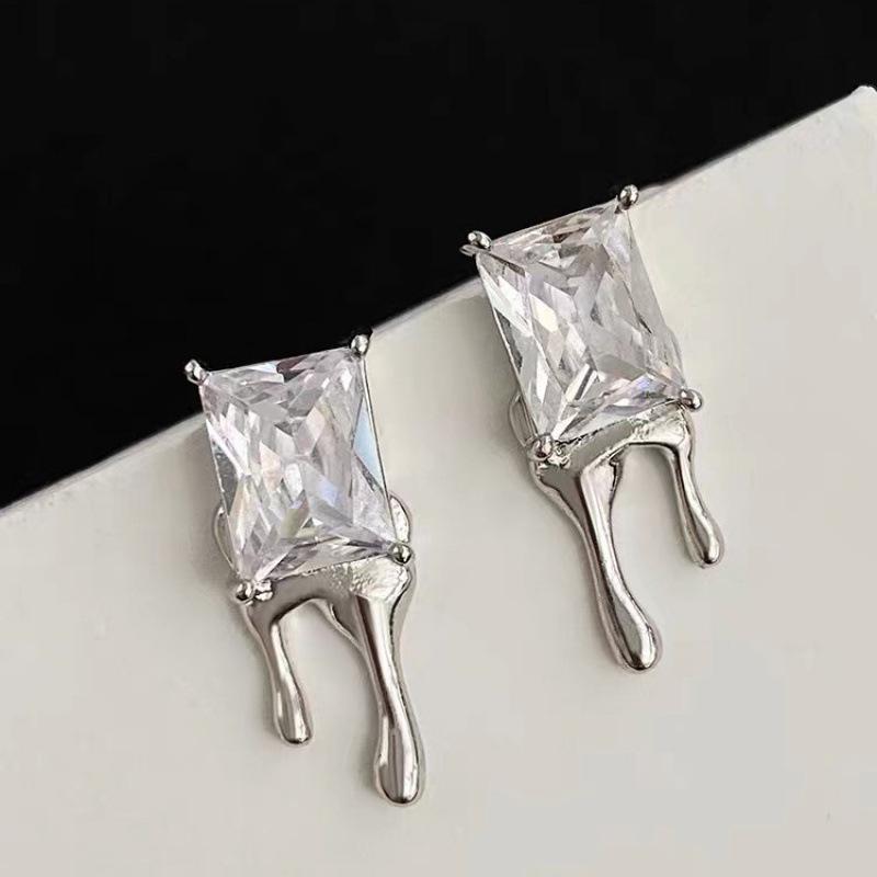Dark Lava Zirconia Water Drop Square Stud Earrings - Niche Korean Design, High-End Women s Jewelry.
