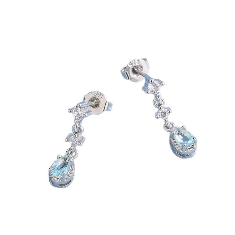 New Fashion Blue Water Drop Geometric 925 Sterling Silver Jewelry Temperament Exquisite Earrings E059