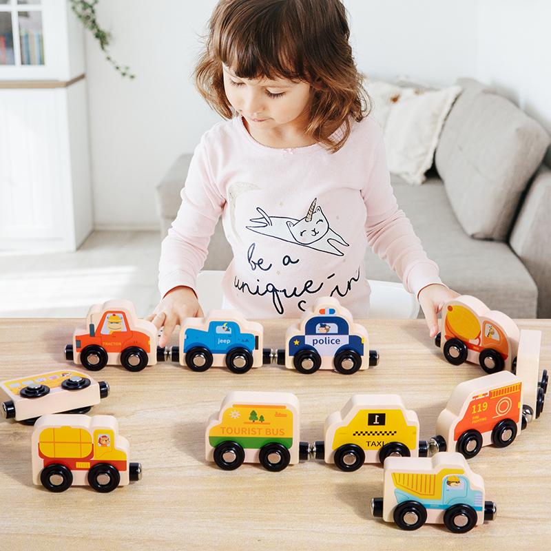 Toddler Magnetic Toys for 3-6Y  Wooden Dinosaurs Train Set Montessori Educational Toys 11PCS Trains with Numbers for Kids Gifts