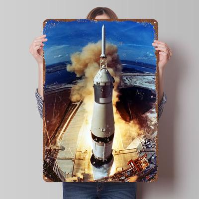 Saturn V Raketenstart 1 Poster Nasa Weltraum Blechschild Wandkunst Wandbild Maßgeschneiderte Metallschilder für Zuhause Zimmer Wandkunst Retro