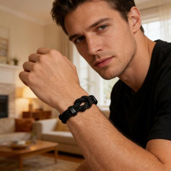 Yousheng Adjustable Men Rope Bracelet Infinity Knot Bracelet Simple Black Rope Bracelet with Card Gift for Husband Boyfriend Brother