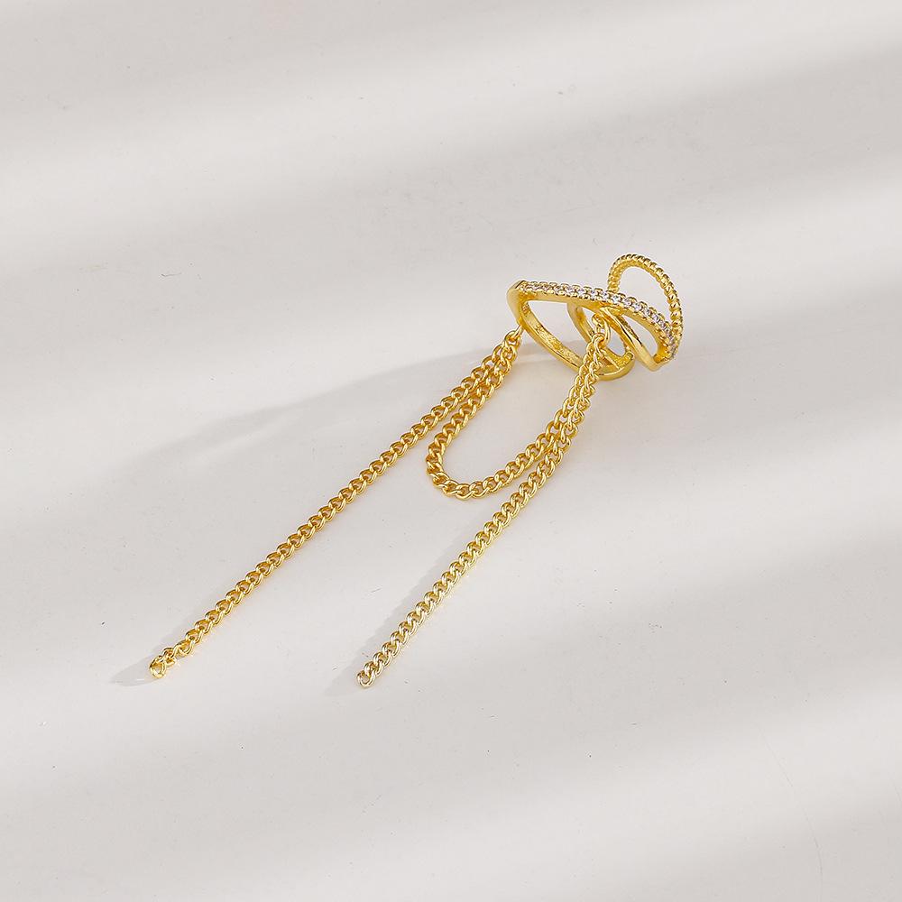 

2025 Simple Zircon Crossed C-shaped Long Tassel Ear Cuffs Without Piercing Earrings Women Ear Clips for Party Jewelry