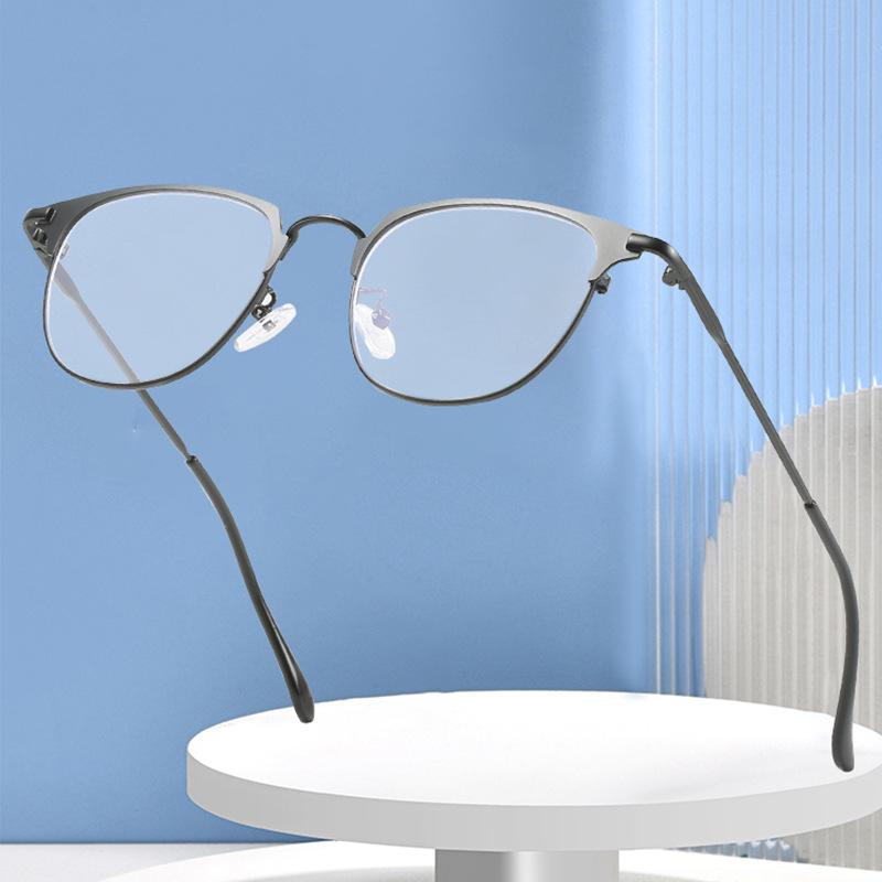 Metal Business Glasses Men'S And Women'S Retro Full-Frame Glasses Frame Color-Changing Glasses Frame Anti-Blue Sunglasses