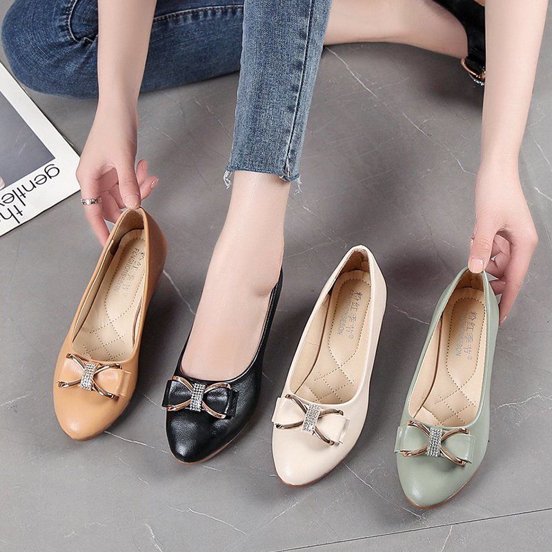 Fashion Woman Pumps with Bow Pointed Toe Wedge Heel Leather Casual Shoes for Women Vacation Chic and Elegant Comfortable On Promotion 39