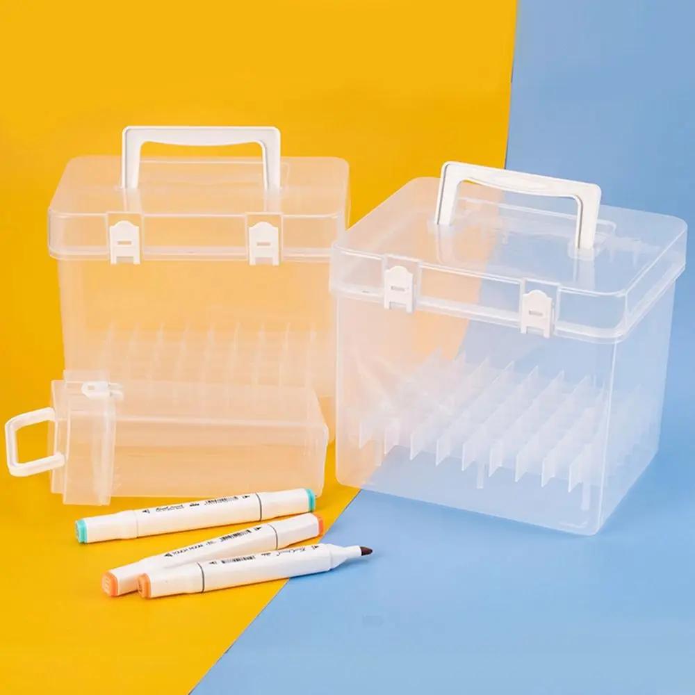 Plastic Marker Pen Organizer Transparent Handheld Desk Pen Holder Waterproof Multi-slot Stationery Storage Case Students