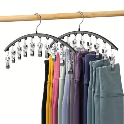 1Pc  Curved Shape Hanger, Metal Pants Hangers, Pants Hanger with 10 Clothespins, Space Saving Hanging Hangers, Closet Organizer W/Rubber Coated,