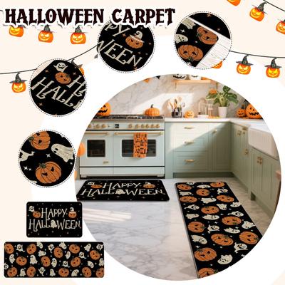 Tapete de Cozinha de Bolinhas de Halloween Fantasmas e Horror Conjunto de 2 Peças, Tapetes de Cozinha Divertidos, Adequado para Uso Doméstico