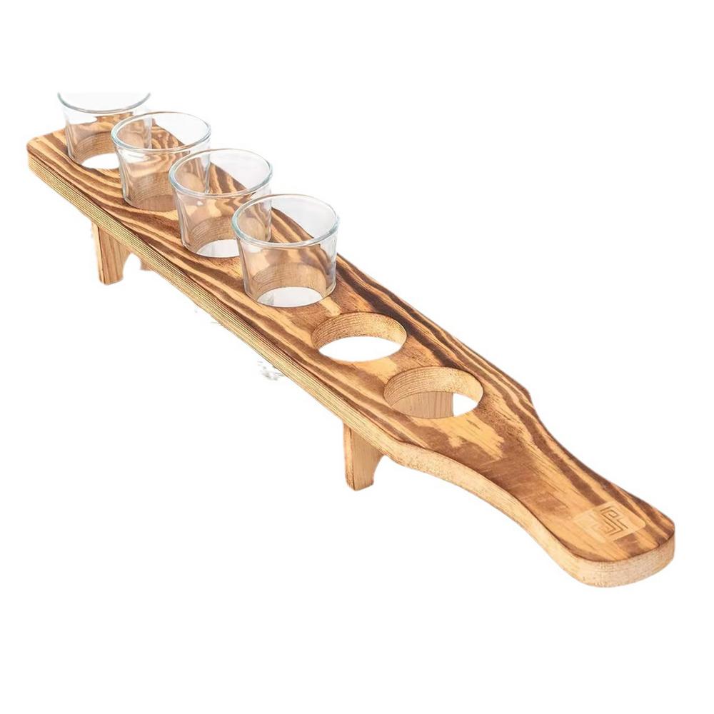 Tequila Glasses Holder Wooden Whiskey Tray with 6 Glasses Glass Cup Rack Tequila Glass Holder Serving Tray for Tequila Whiskey