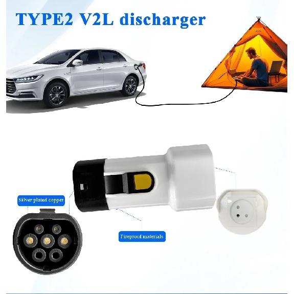 For Xpeng MG BYD Genesis  Voyah Omoda 9SHS V2L Vehicle Type 2 V2L Discharger Israel Plug For Type2 Car Discharge EV adapter