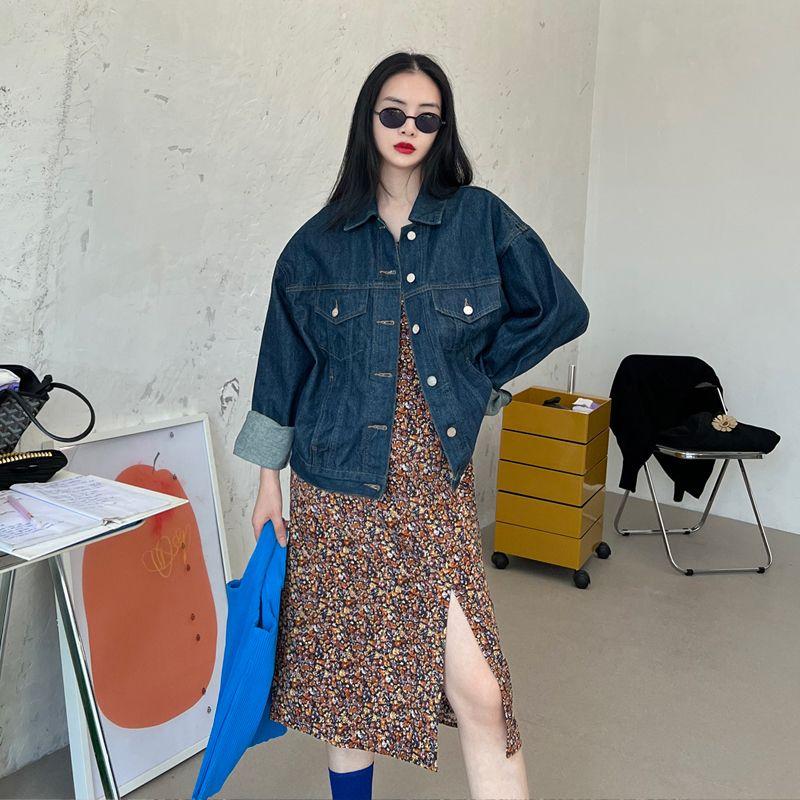 

Fall Corduroy Floral Vintage Slip Dress Orange Flower(Special price is not refunable) S