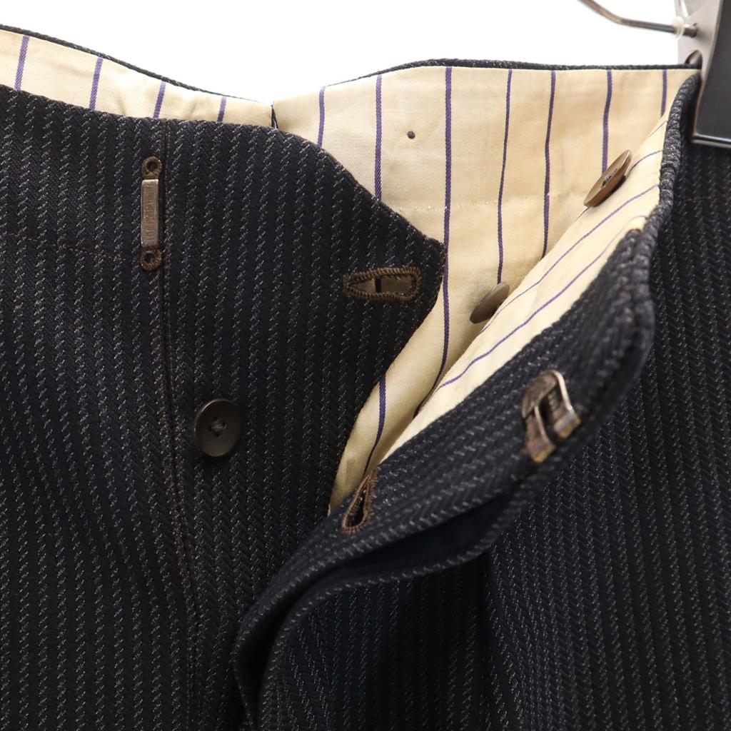 60s Vintage Striped Pattern Slacks Pants Black Series Button Fly Men's Used