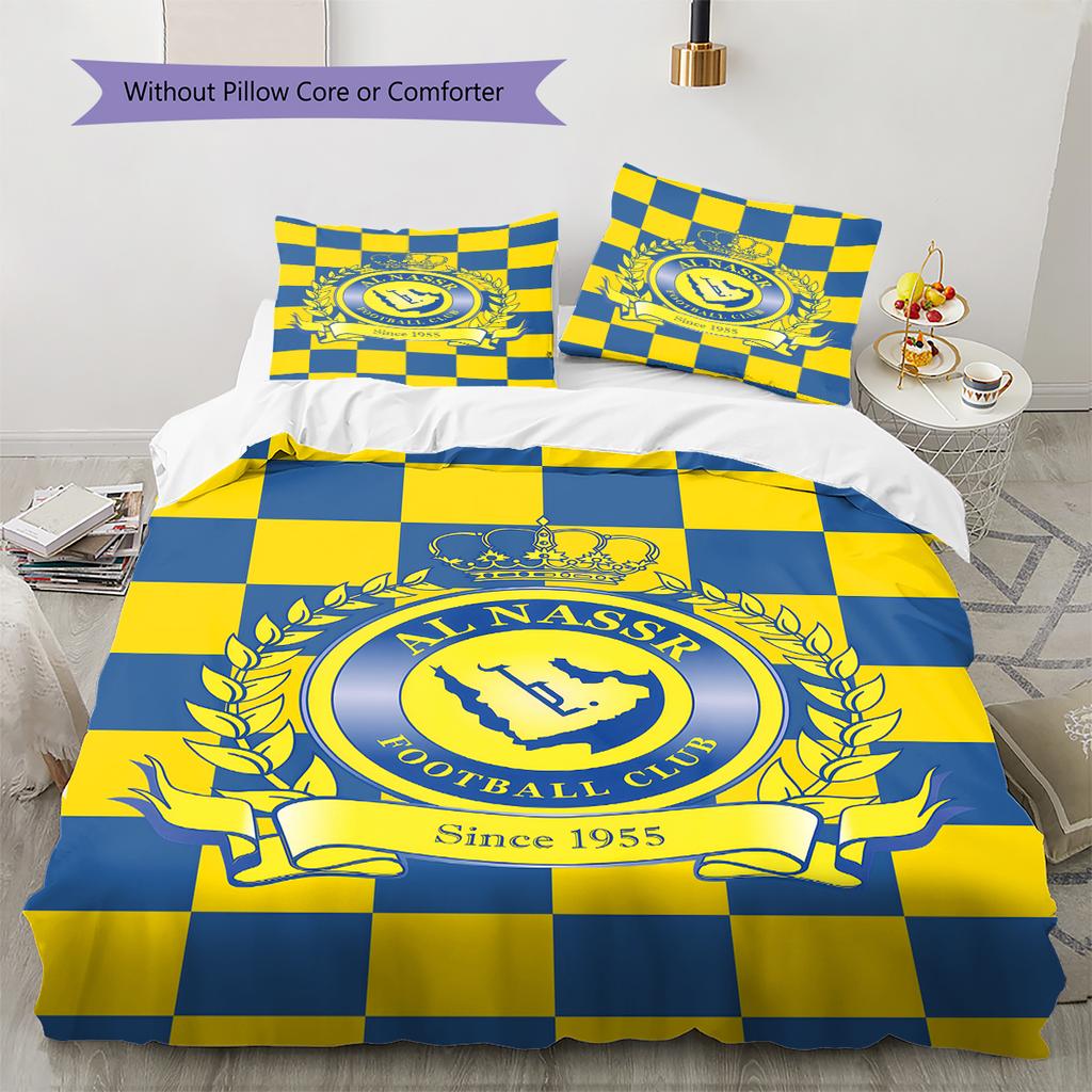 Ložní prádlo se vzorem Al-Nassr, Sada přikrývek, Povlak na přikrývku, Povlak na polštář, Domácí dárek k narozeninám (1 * povlak na peřinu + 2 * povlak na polštář, bez jádra)