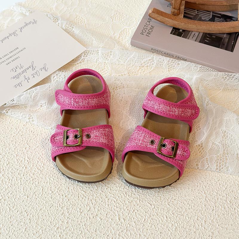 Kids Double Buckle Flat Sandals Non Slip Open Toe Summer Shoes 22 розовый