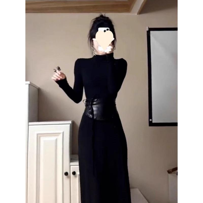 Korean socialite daughter dress autumn and winter new black waist slim skirt