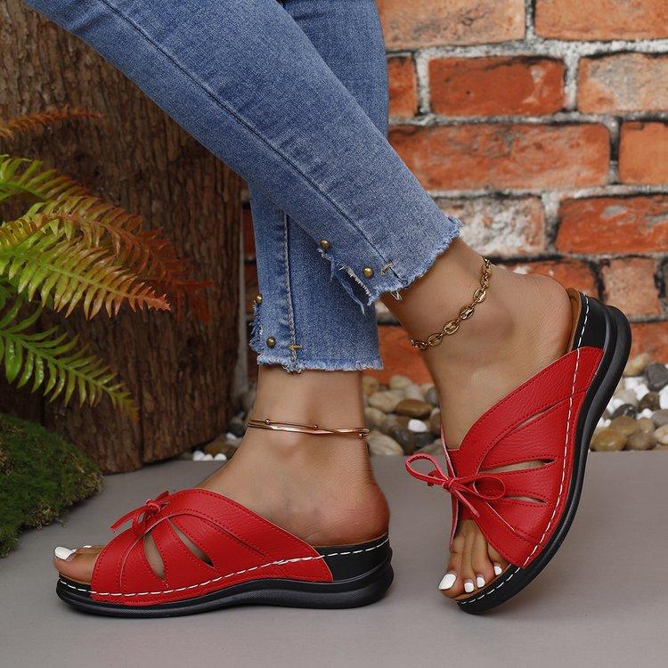 Summer Fashion Women Bow Wedges Slippers Platform High Heels Shoes Beach Flip Flops Female  Sandals Casual Slides Big Size 43