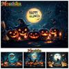 Mocsicka Happy Halloween Background For Photography Jack-O-Lanterns Party Backdrop Night Moon Bat Wizard Pumpkin Decor Photocall