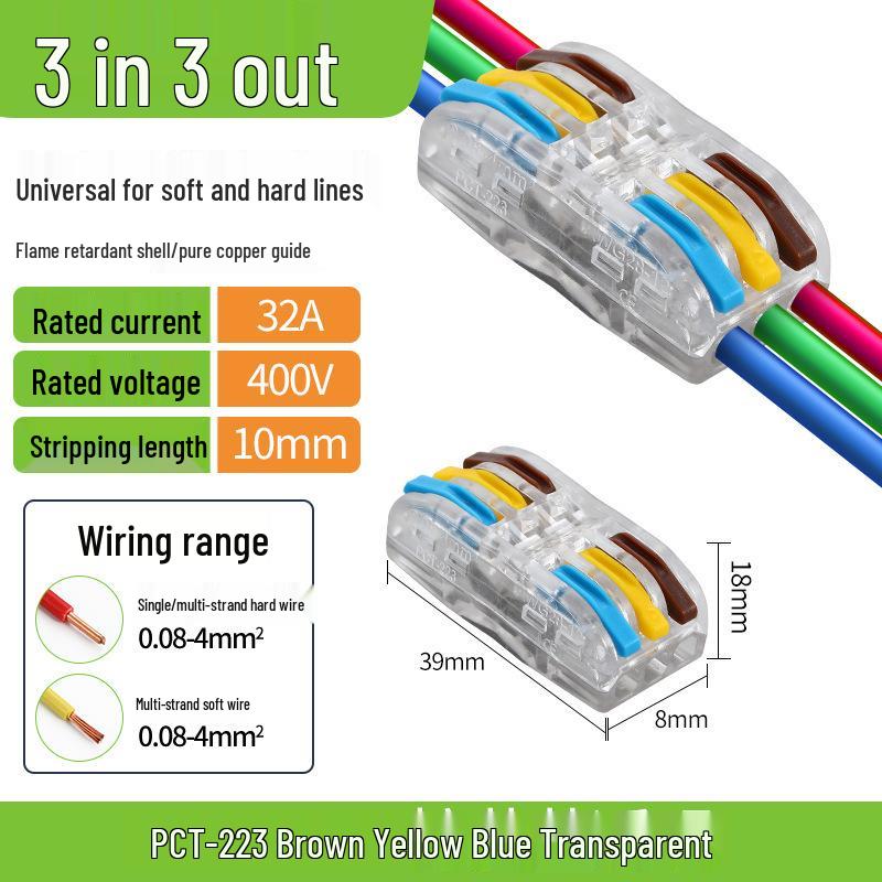 PCT Push-in Quick Wiring Terminal and Branch Connector for Stranded/Solid Wire, 2-in 2-out