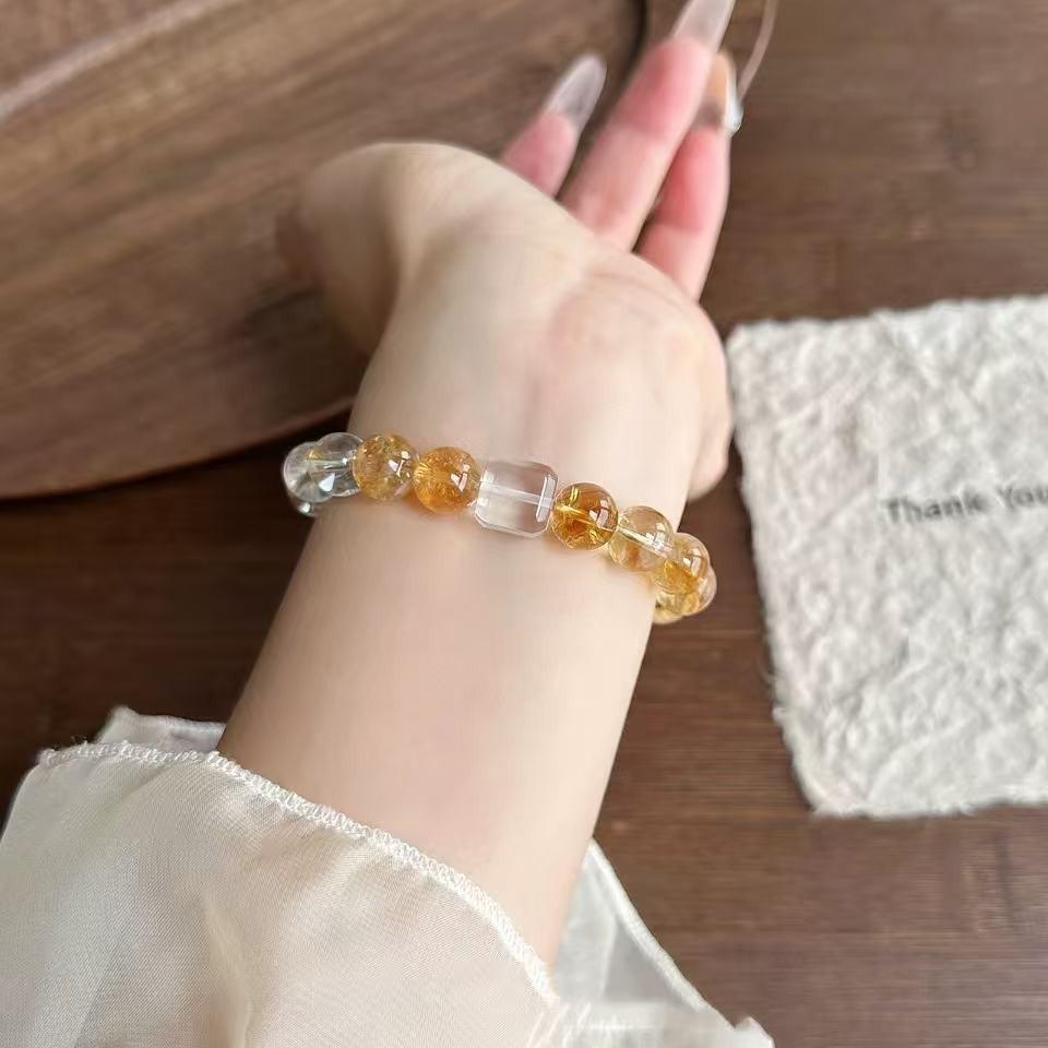 Get rich overnight natural citrine bracelet for women, fashionable and exquisite yellow citrine crystal bracelet, white crystal bracelet, gift for