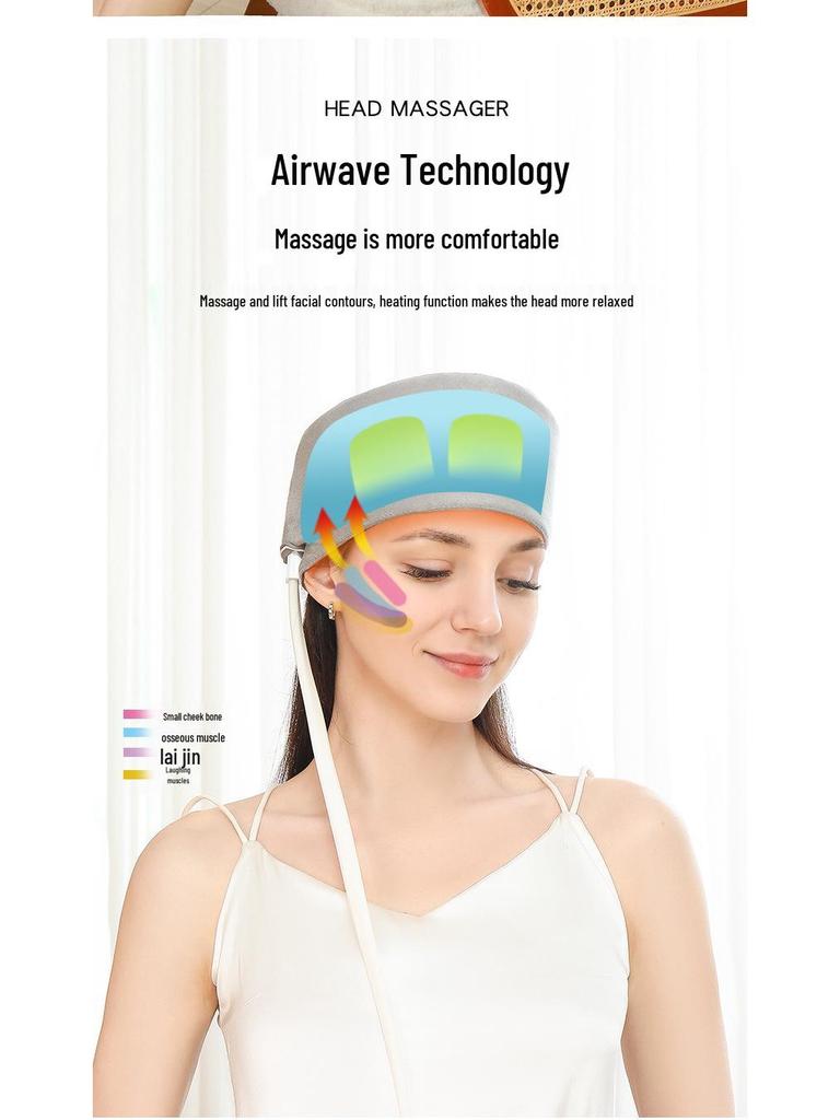 Electric Headband Massager with Kneading, Hot Compress, and Pulse Air Pressure for Sleep Aid