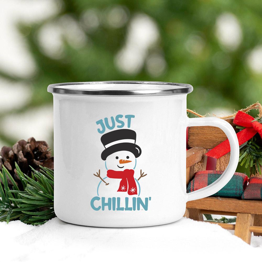 Santa Snowman Print Coffee Mugs Enamel Hot Cocoa Chocolate Cup Kids Breakfast Milk Oatmeal Cups Handle Xmas Decor Holiday Gifts
