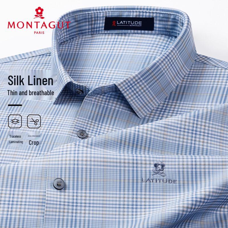 MONTAGUT Men s Silk Linen Blend Business Casual Shirt L