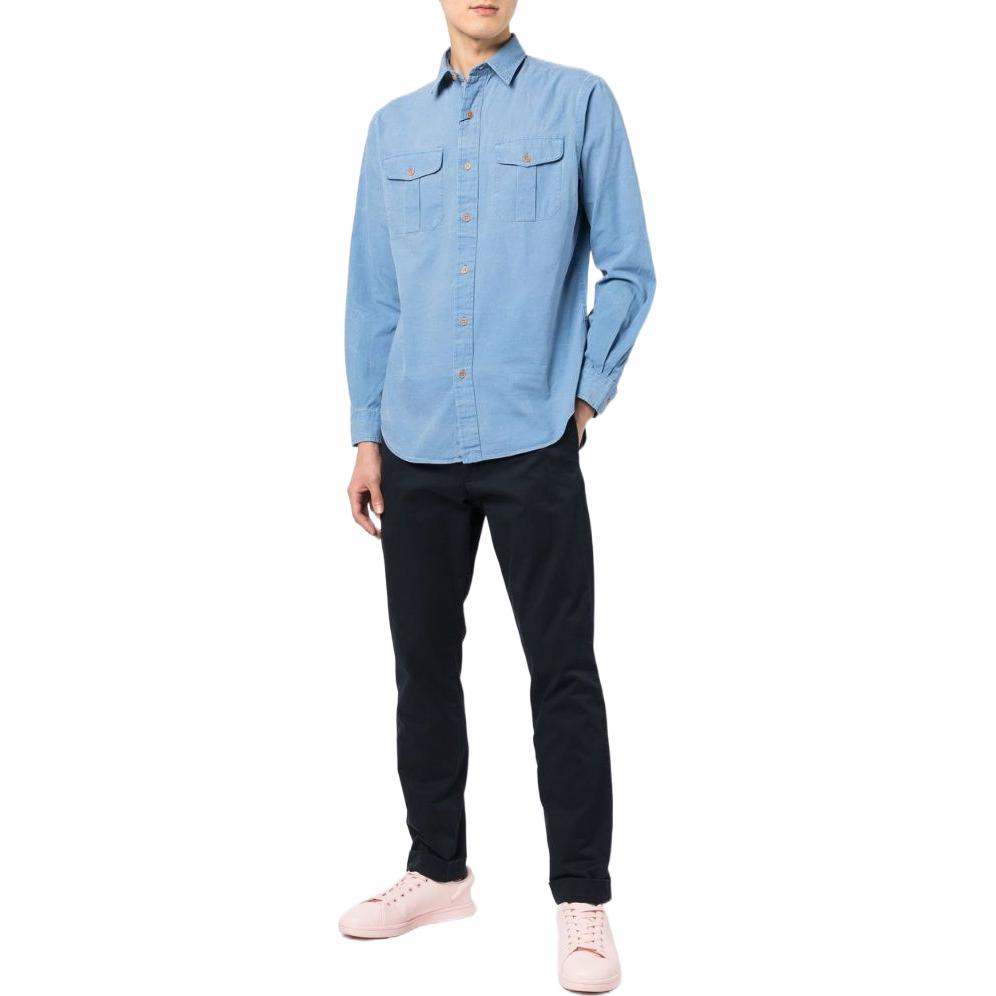 Polo Ralph Lauren Solid Color Polo Collar Long Sleeve Shirt Men shirts Blue 710864176-001