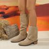 Women's Retro Knee-High Boots, Chunky Heel Slouchy Riding Boots, Plus Size Fall Winter Footwear
