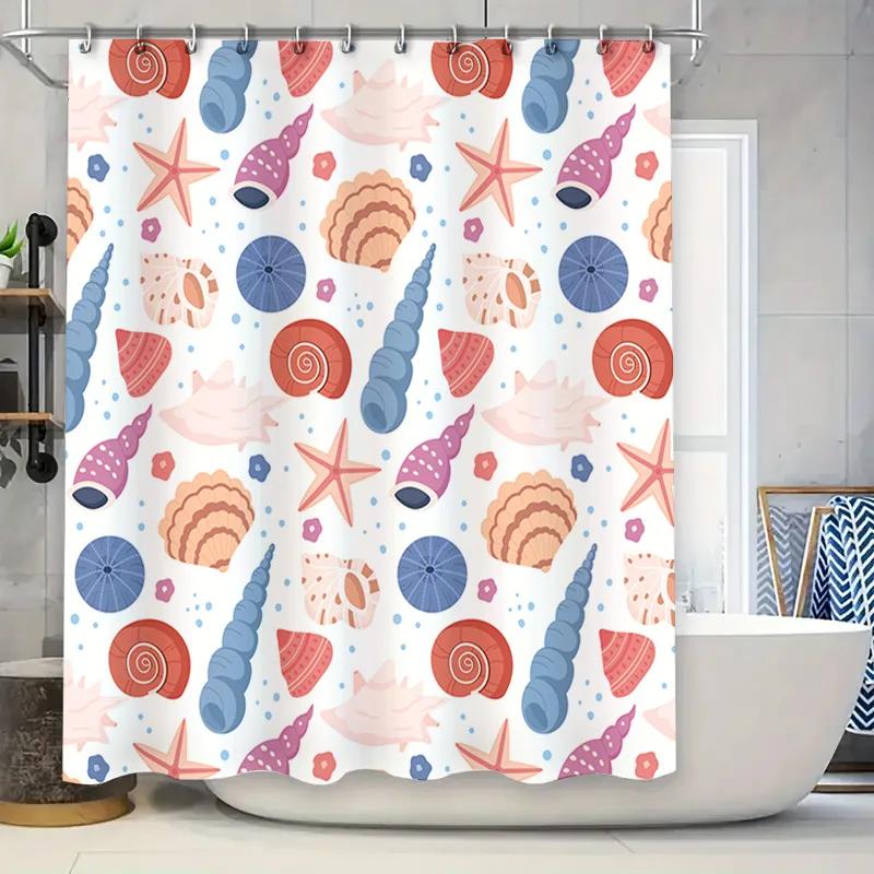 Colorful Seashell Shower Curtain Waterproof Fabric Bath Decoration for Bathroom Decorations Pink Blue White Red Ocean Life Patte W90xH180cm