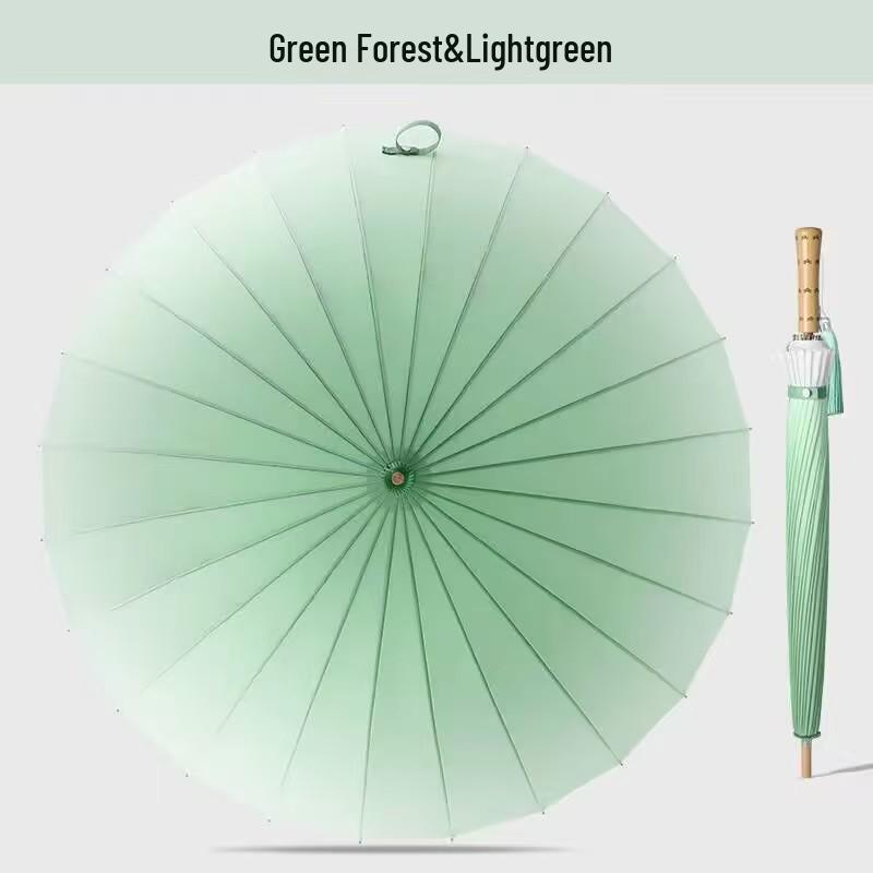 24-Rib Long Handle Windproof Gradient Chinese Style Umbrella, Sun & Rain Protection, Customizable Logo, Reinforced Design