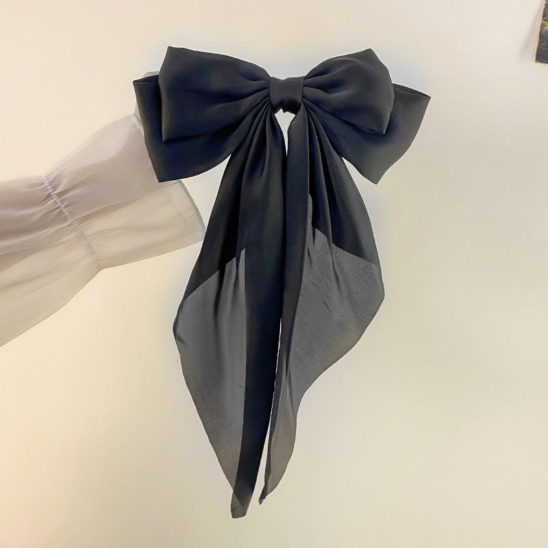 Elegant Bow Ribbon Hair Clip Fashion Simple Solid Satin Spring Clip Hair Pin Retro Headband with Clips Girls Hair Accessories