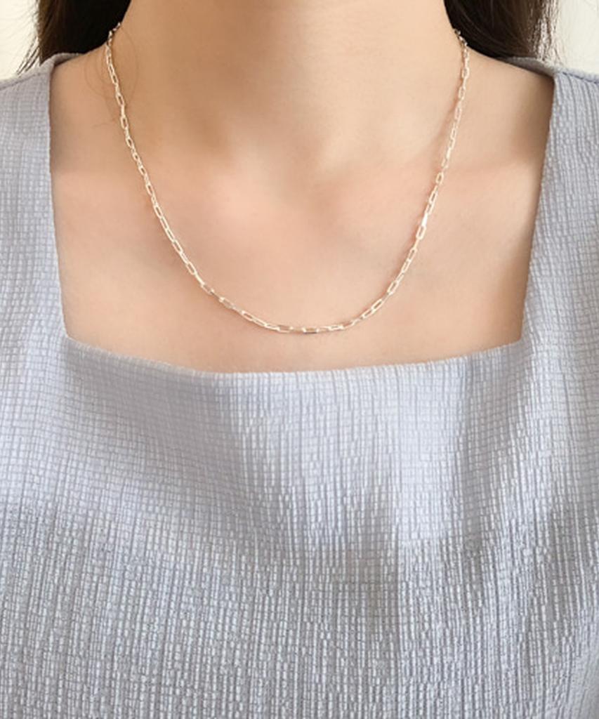 Alleun Silver 925 Square Chain Long Clip Bold Necklace
