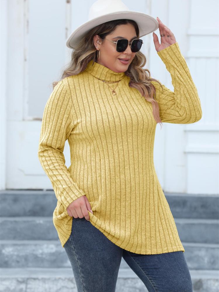 Casual Side Split Knit Long T-Shirt Women Spring Turtleneck Long Sleeve Y2K Tops Female Simple Design Vintage Streetwear Tee 2024