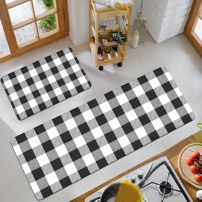 Black and White Plaid Kitchen Mat Soft Thickened Kitchen Floor Mat Waterproof Non-slip Oil-proof Floor Mat Runner Rug