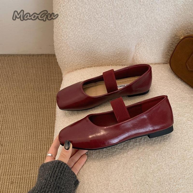 Fashion Spring Autumn Women Low Heel Pumps Square Toe Shallow Elastic Band Ladies Concise Ballet Flat Shoes Eelgant Women's Loafers PU