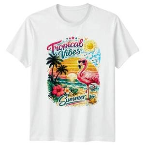 Tropical Vibes Summer Womens T Shirt Flamingo Tropical Holiday Gift For Her 1 4XL