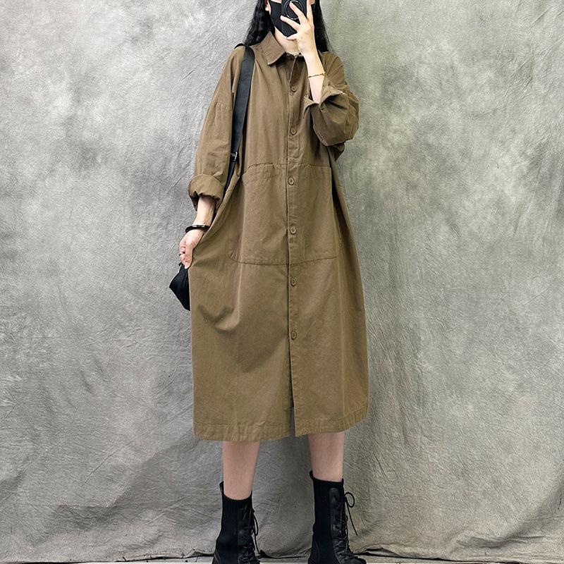 Women s High-End Retro Autumn Long Sleeve Loose Plus Size Shirt Dress L