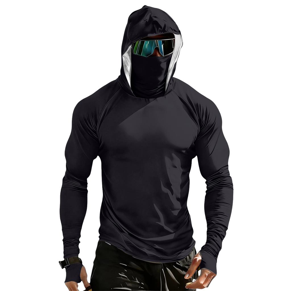 Herren Langarm-Sonnen-Hoodie mit Gesichtsschutz, Leichter, Atmungsaktiver Sport-Pullover für Outdoor-Aktivitäten