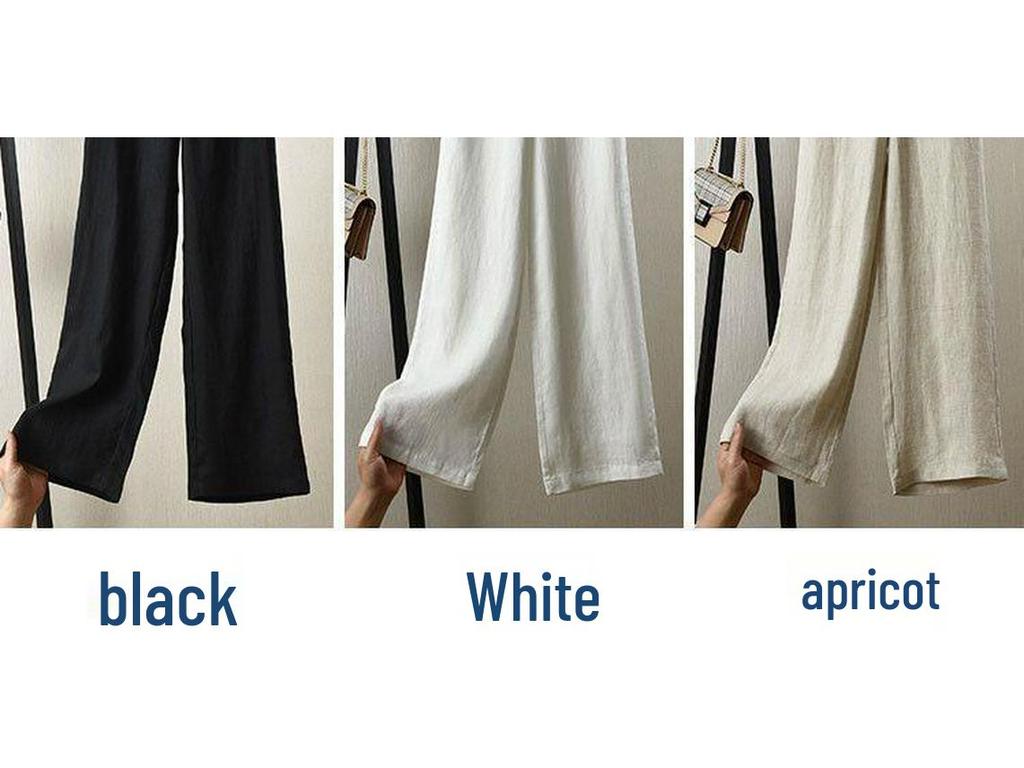 Women's High Waist Wide Leg White Linen-Cotton Pants - Korean Style, Slimming, Loose Fit, Straight Leg