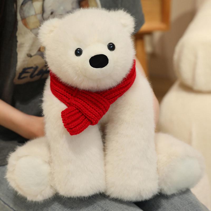 Kawaii Polar Bear Plush Toy Soft Plushies Stuffed Animal Scarf Polar Bear Doll Room Decoration Christmas Birthday Gift Toys