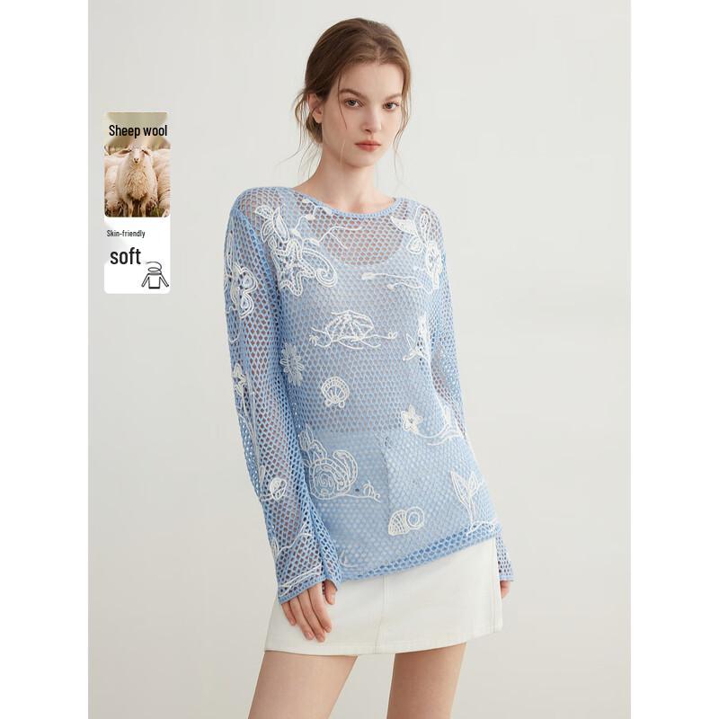 

ELLE Women s White Butterfly Hollow-Out Knit Sweater L