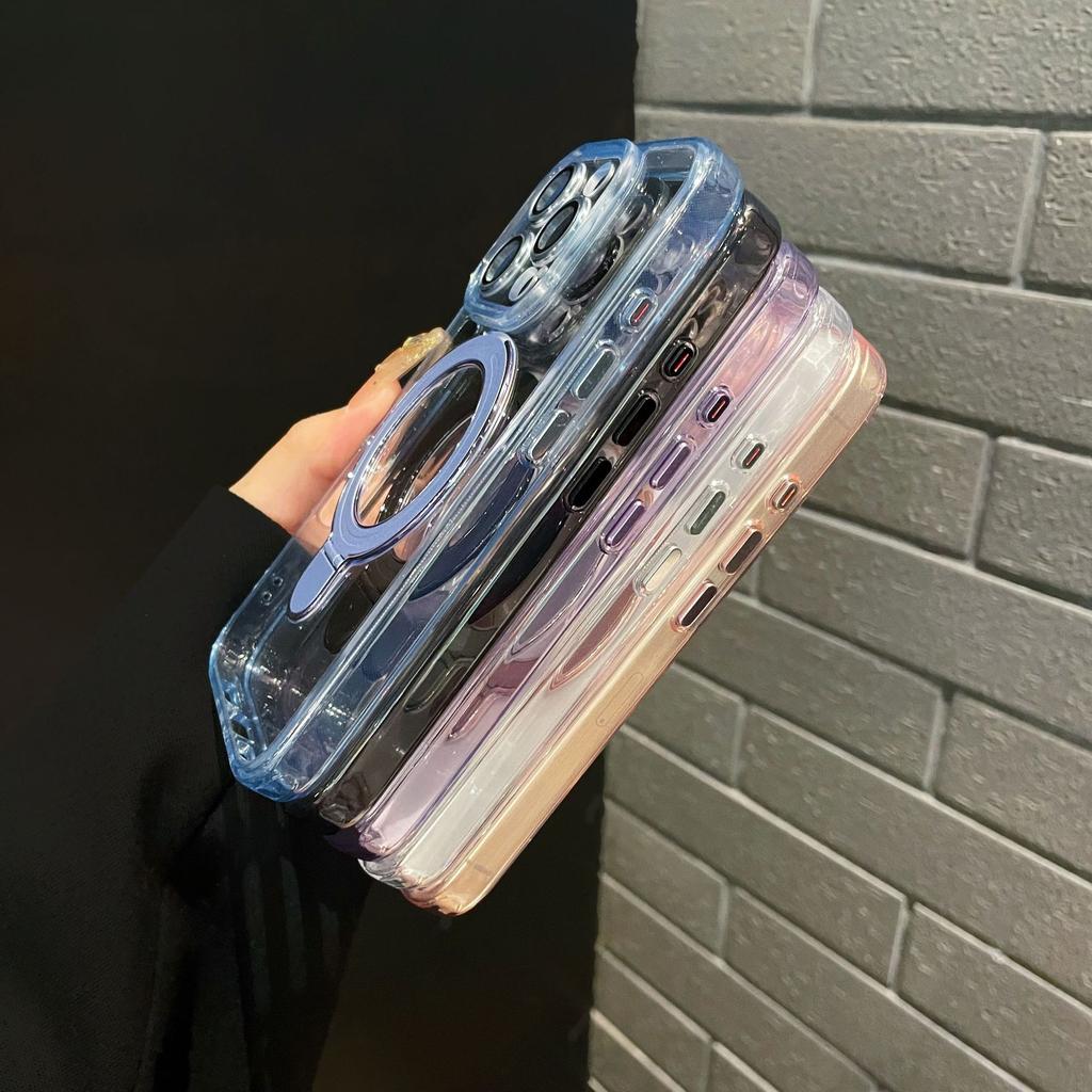 Ice Crystal Suitable for Iphone16promax Transparent Magnetic Bracket Mobile Phone Case Apple 15 Lens Film Full Inclusive Anti Fall