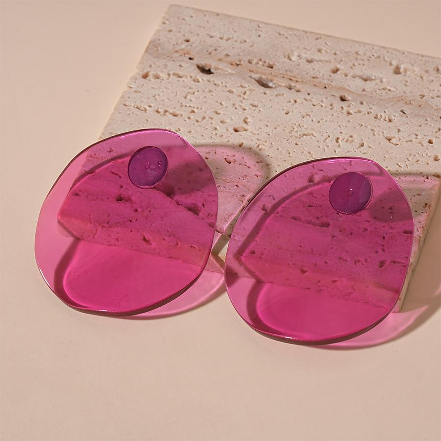 Early spring small fresh candy color resin transparent oval silver needle stud earrings geometric sweet earrings